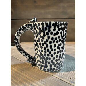Handmade Black & White Polka Dot Pottery / Clay Mug With ergonomic Handle 5"